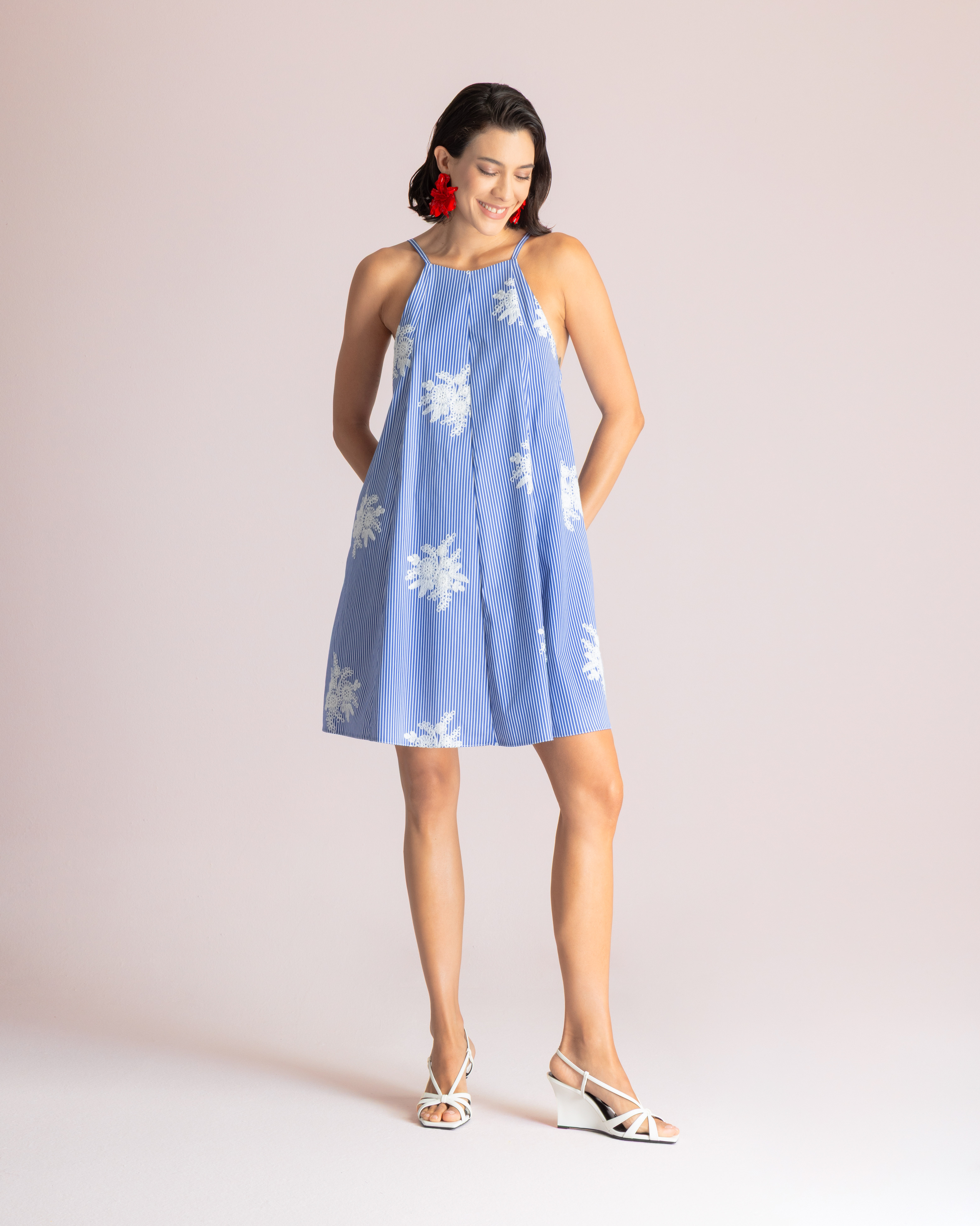 Mini ριγέ φόρεμα με κεντήματα MOUTD014S/M
