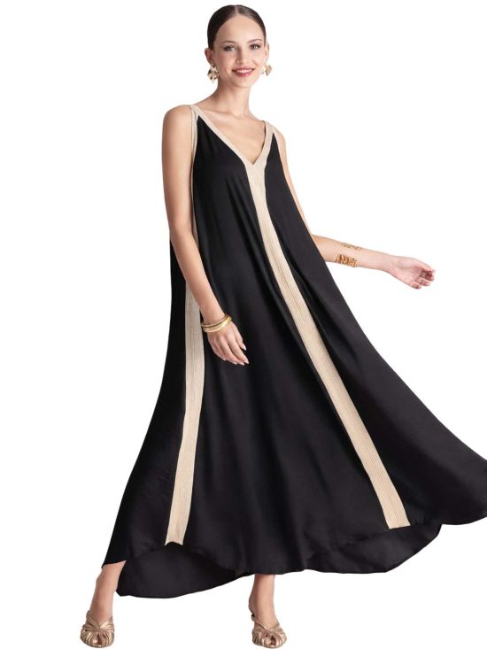 Μαύρο φόρεμα με lurex λεπτομέρειες MOUTD017S/M