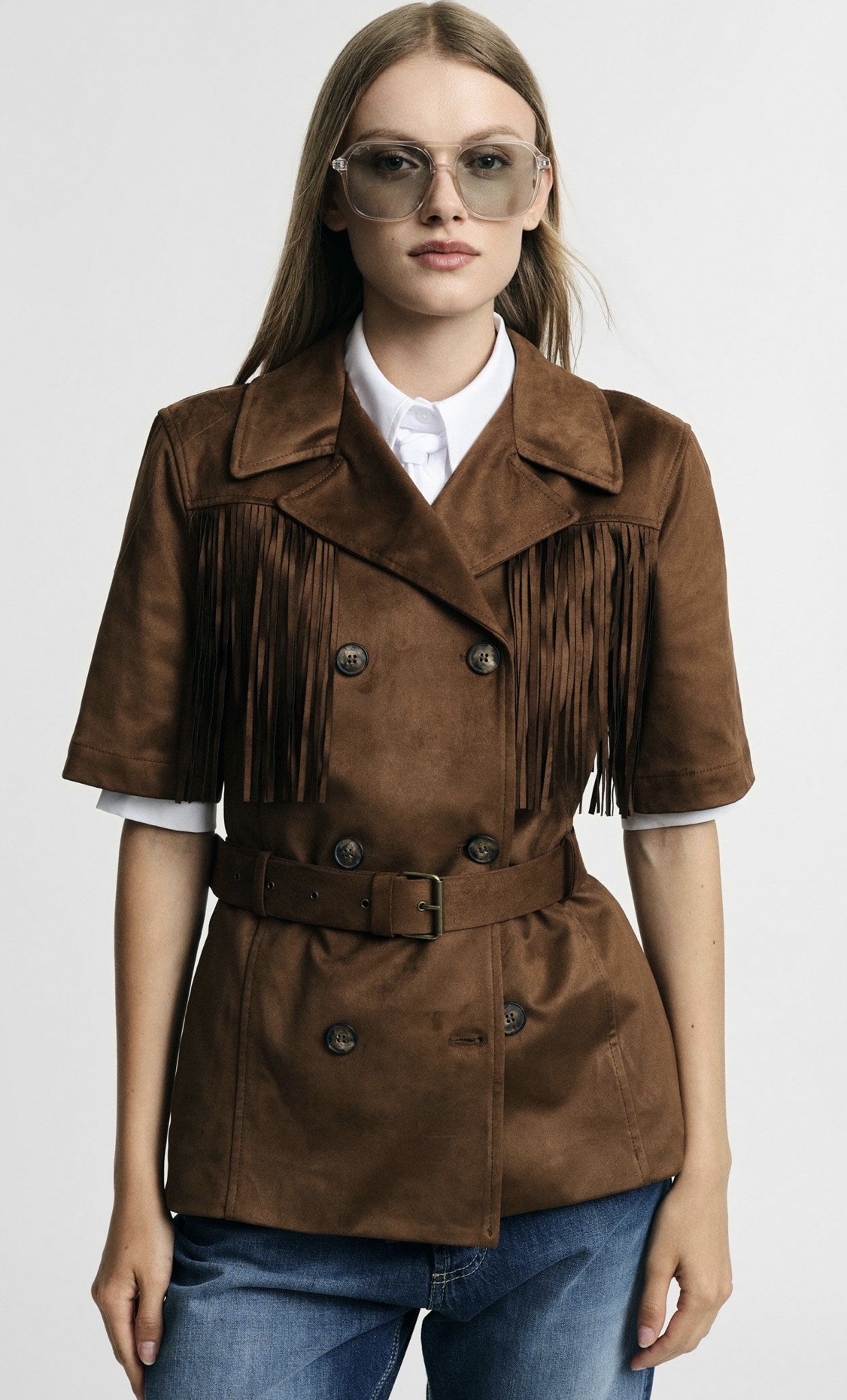 Suede jacket με κρόσσια PLJ001S